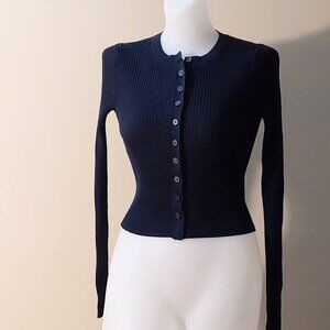 Everlane Navy Ribbed Cropped Button Front Cardigan Size: S